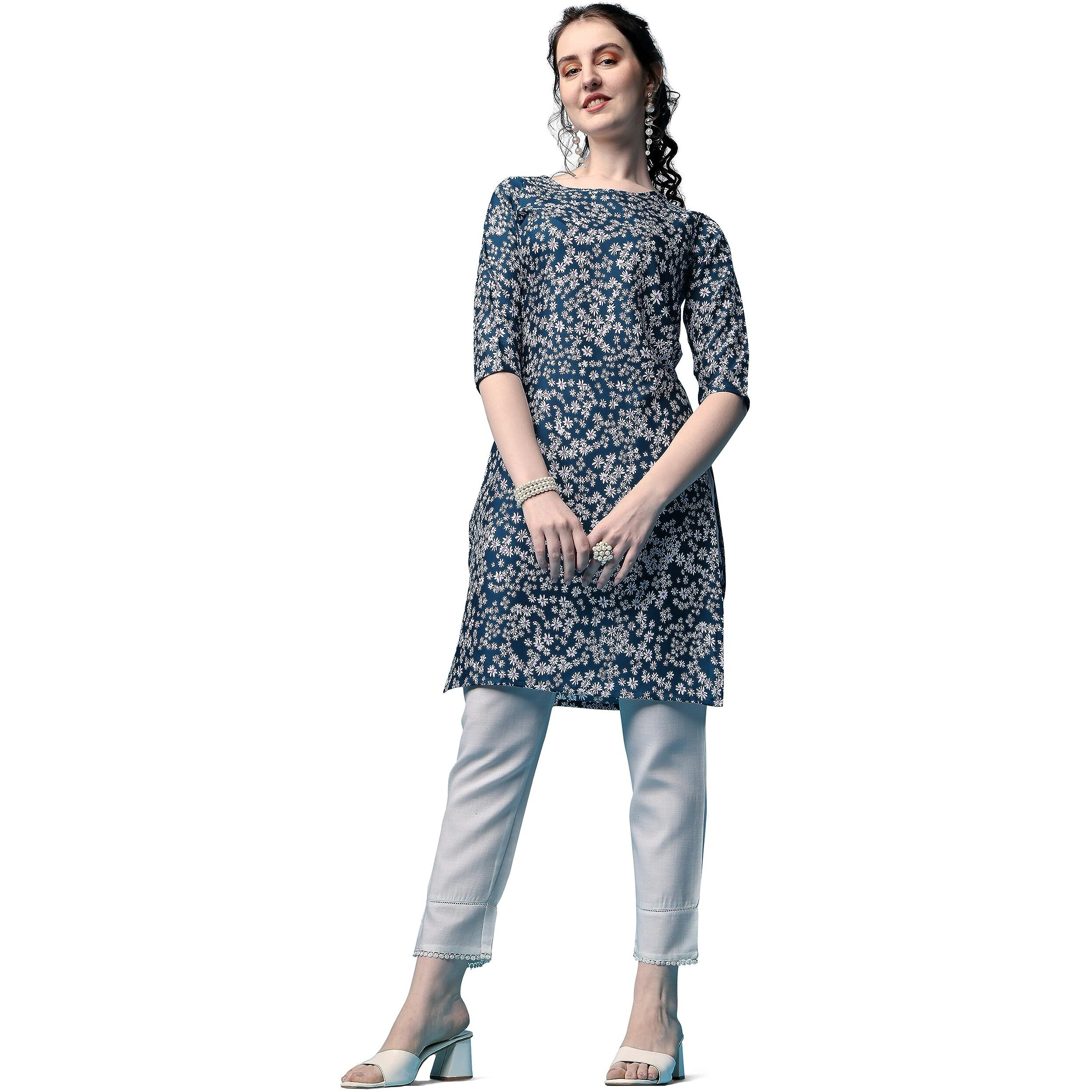 Yashika Women's Crepe Black Color Straight Stitched Kurti || Kurta (YS-K1105-L)