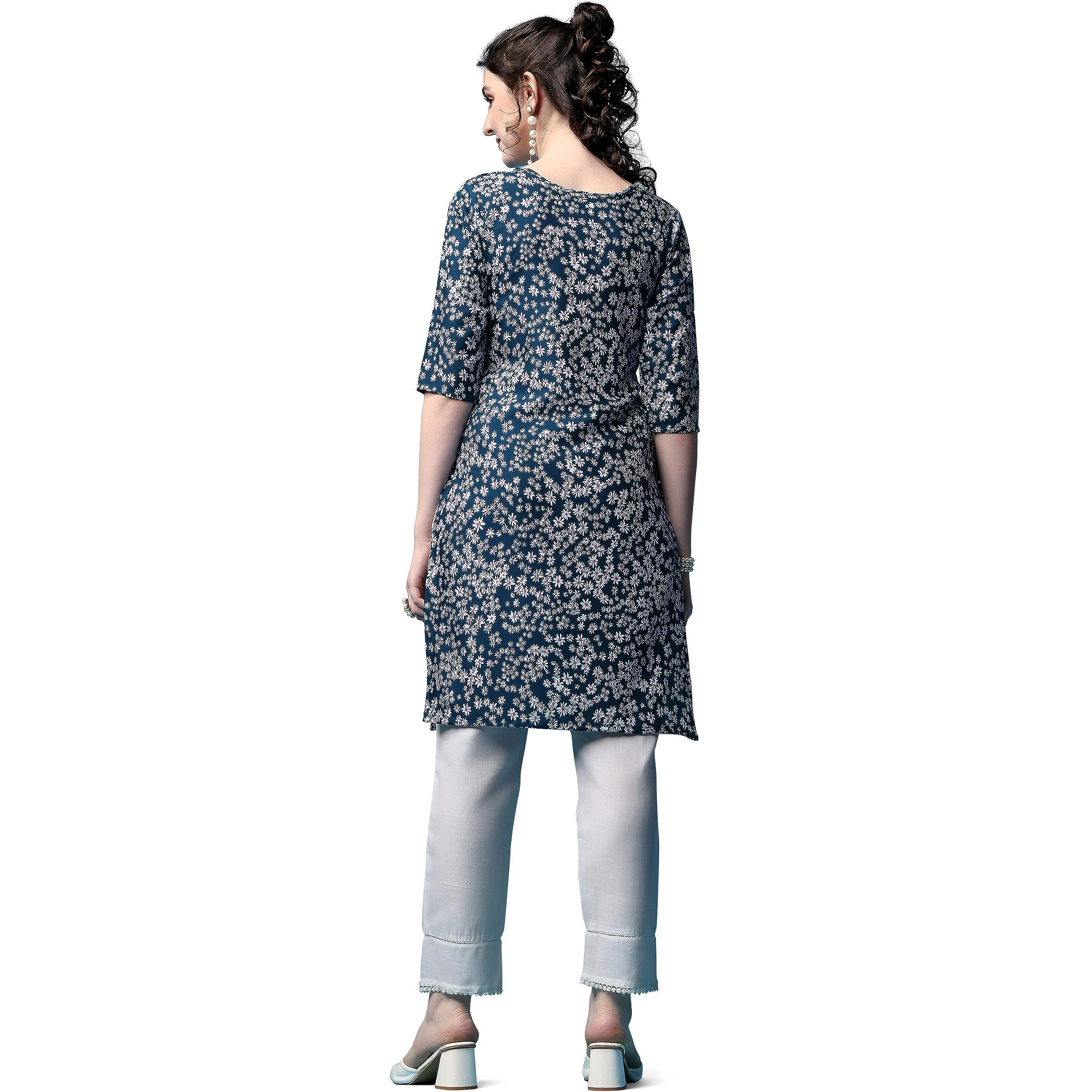 Yashika Women's Crepe Black Color Straight Stitched Kurti || Kurta (YS-K1105-L)