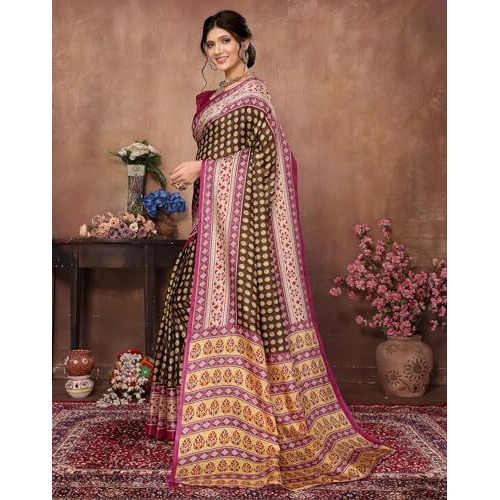 Yashika Women's Latest Woven Printed Art Silk Saree with Unstitched Blouse Material-Suitable for All Indian Weddings and Festivals (AZ-YS-P1-URMILA-YASHODA-Parent_Brown)