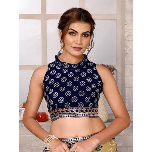 Yashika Women's Woven Latest Georgette Saree with Lace and Blouse Material (AZ-YS-P3-AACHAL-KORAM-Parent-NEW_Chiku Navy)