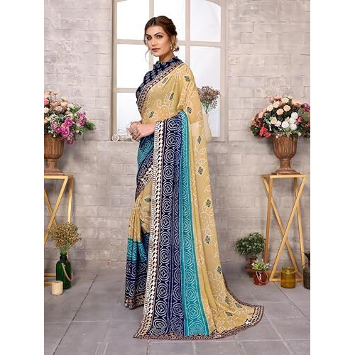 Yashika Women's Woven Latest Georgette Saree with Lace and Blouse Material (AZ-YS-P3-AACHAL-KORAM-Parent-NEW_Chiku Navy)