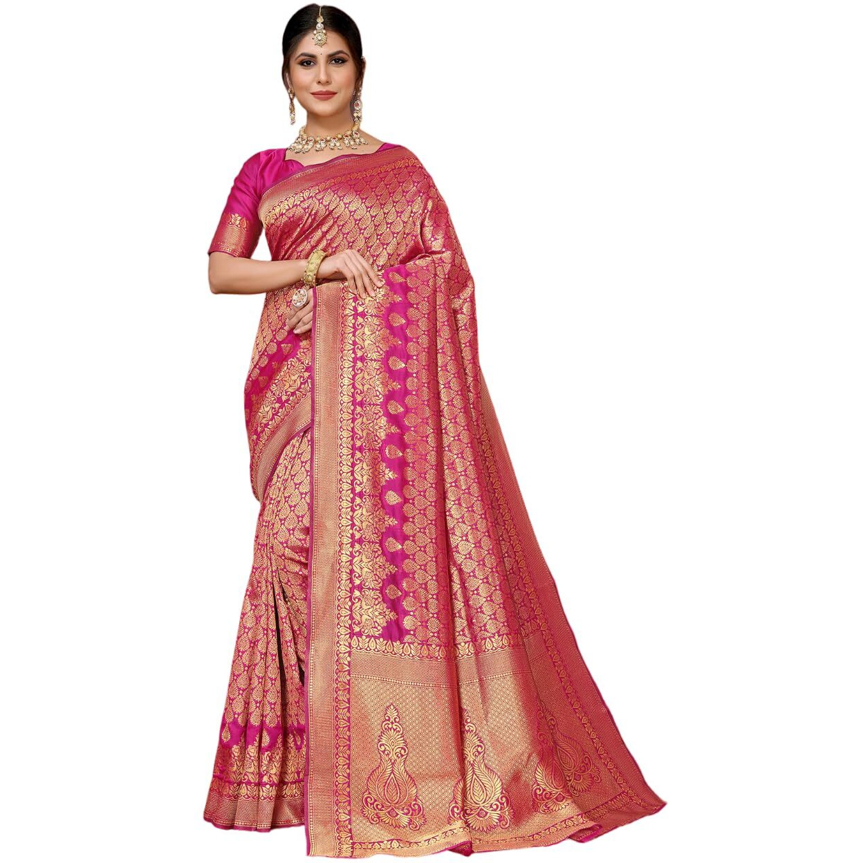Yashika Present Banarasi Kanjivaram Silk Saree For Fashionable Women||Pink Coloured Silk Kanjivaram Saree||AZ-YS-P4-New MALIYA PINK