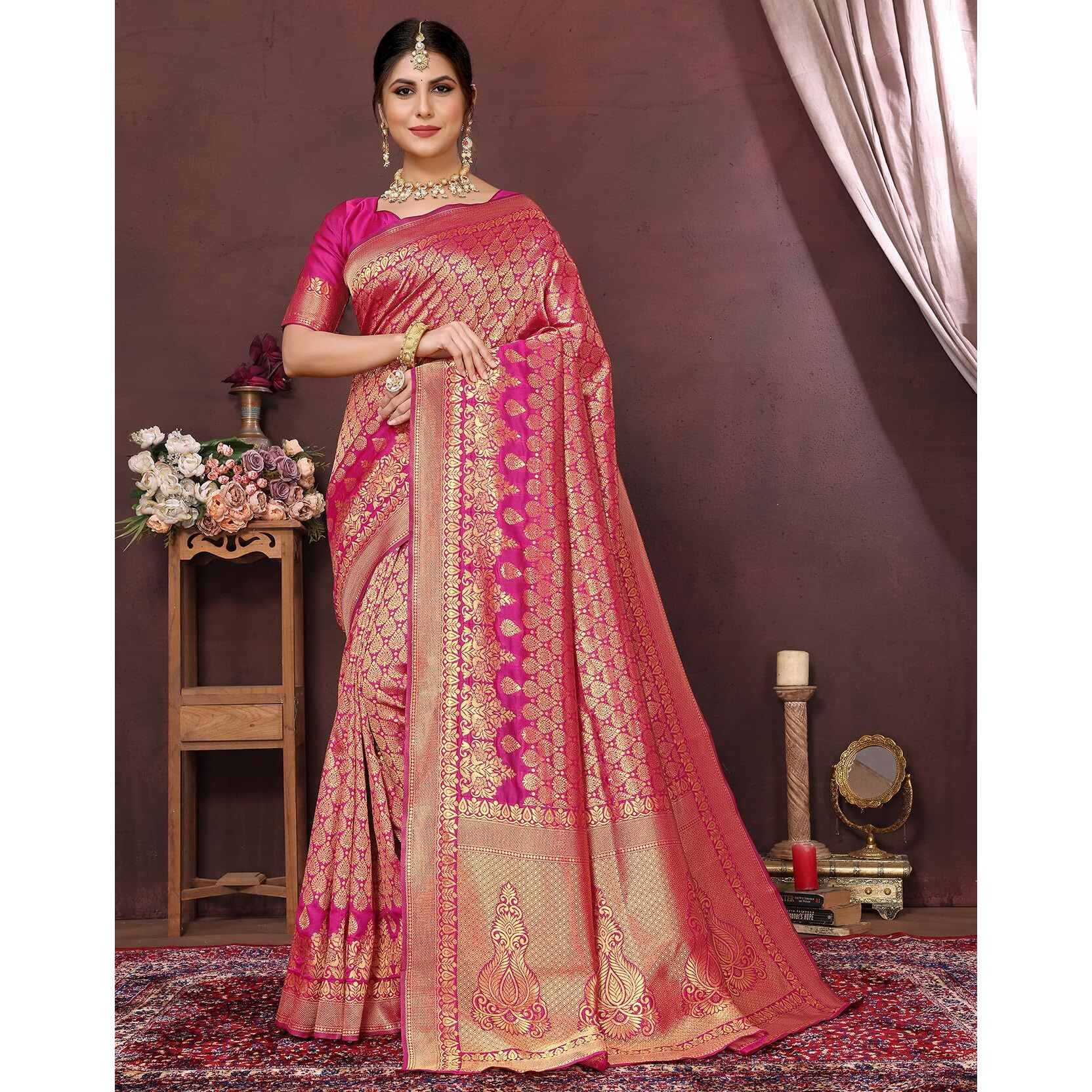 Yashika Present Banarasi Kanjivaram Silk Saree For Fashionable Women||Pink Coloured Silk Kanjivaram Saree||AZ-YS-P4-New MALIYA PINK