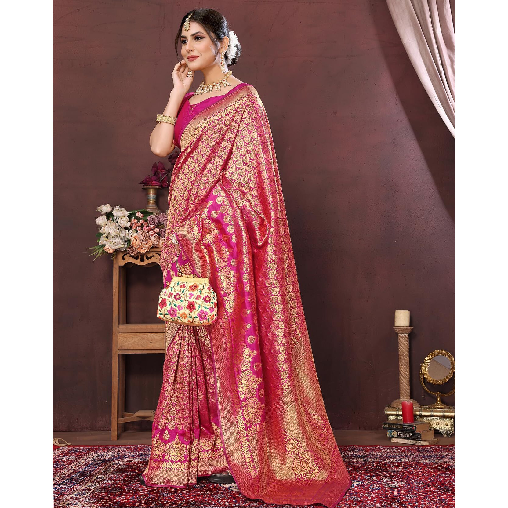 Yashika Present Banarasi Kanjivaram Silk Saree For Fashionable Women||Pink Coloured Silk Kanjivaram Saree||AZ-YS-P4-New MALIYA PINK