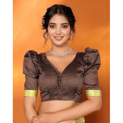 Yashika Women's Weightless Georgette Satin Printed Hot Fix Swarovski Lace with Tassels Unstitched Blouse Material Saree (AZ-YS-P1-REHANA-Parent_Mustard)