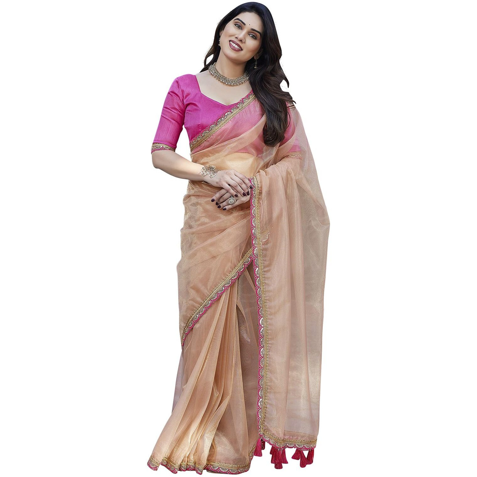 Yashika Women's New Bollywood Soft Tissue Silk Saree With Blouse Material |saree for Women | New Sari | Latest Saree (AZ-YS-P1-SUMIKA GOLD)
