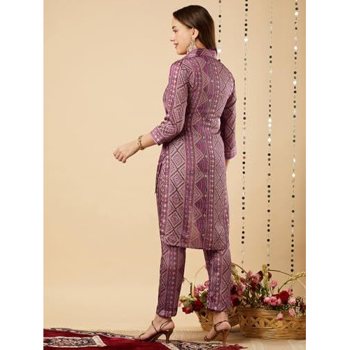 ANNI DESIGNER Women's Cotton Blend Straight Floral Printed Co-Ord Set (Poppy Wine_S_Wine_Small)