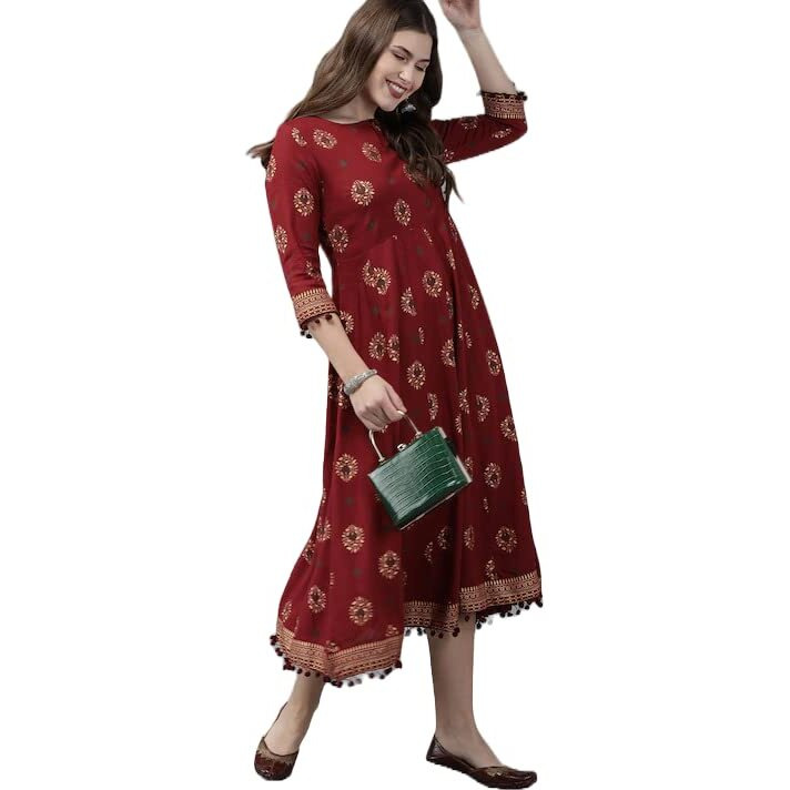 ANNI DESIGNER Women's Rayon Printed Anarkali Kurta (Jaikara Maroon_XL_Maroon_X-Large)