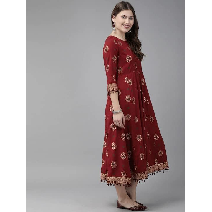ANNI DESIGNER Women's Rayon Printed Anarkali Kurta (Jaikara Maroon_XL_Maroon_X-Large)