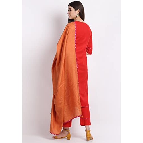ANNI DESIGNER Women's Cotton Blend Straight Kurta with Pant & Dupatta (GUBGHAT-RED_L_Red_Large)
