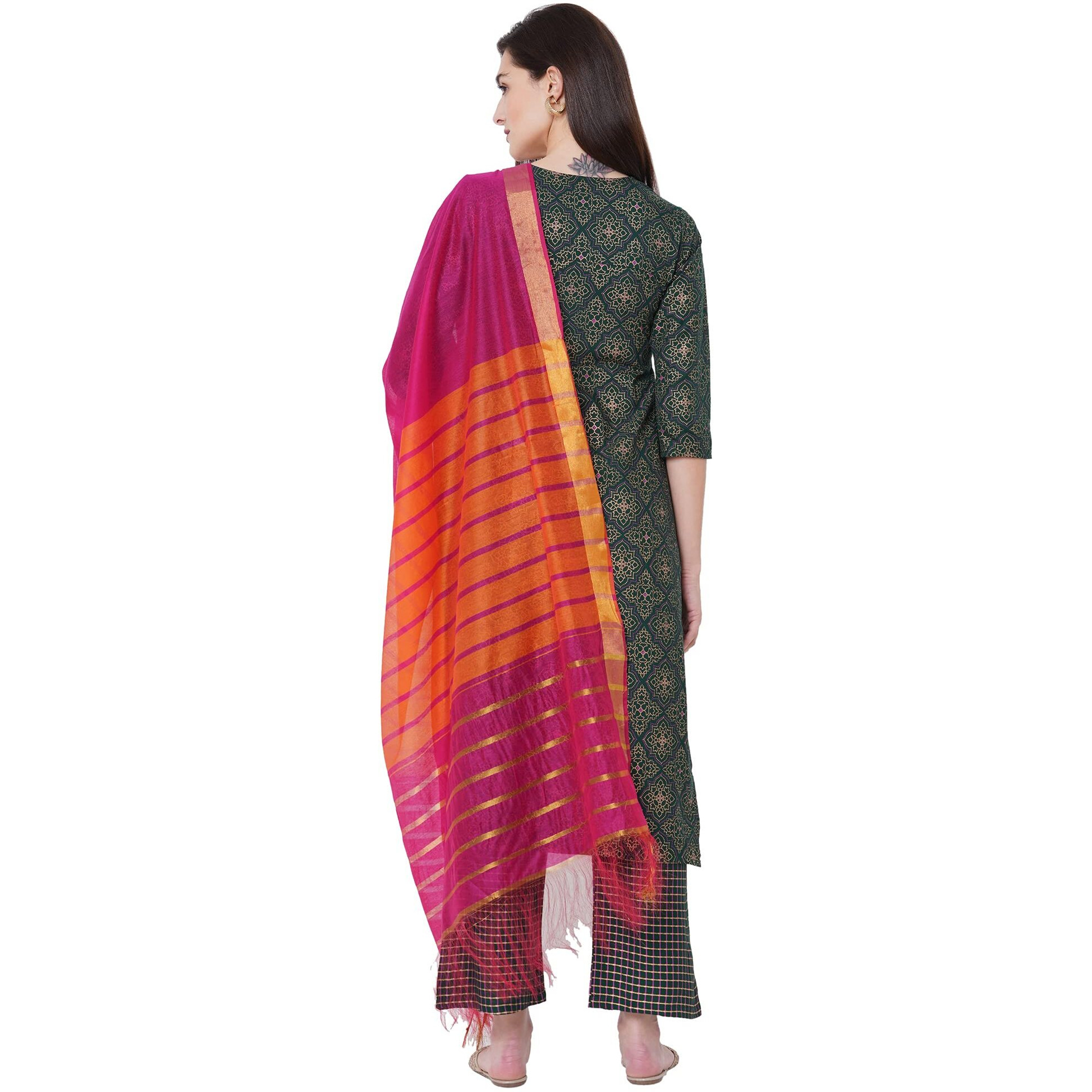ANNI DESIGNER Women's Cotton Straight Kurta with Palazzo (KUR118_S_Orange_Small)