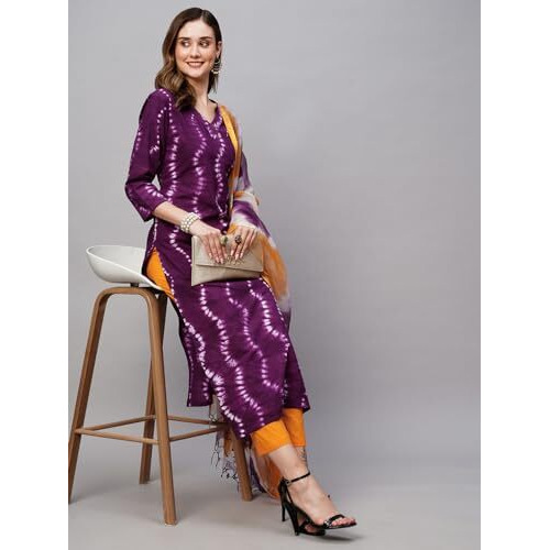 ANNI DESIGNER Women's Cotton Blend Printed Straight Kurta with Pant & Dupatta Pack of 2 (Combo-Nihira Cream-Mukhi Pink_S_Multi_Small)