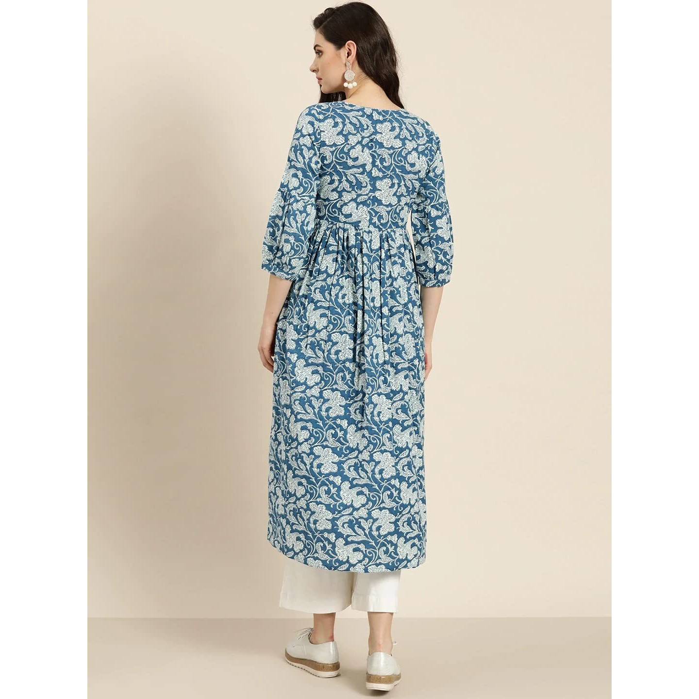 ANNI DESIGNER Women's Cotton Blend Anarkali Kurta (Fulkali Blue_M_Blue_Medium)