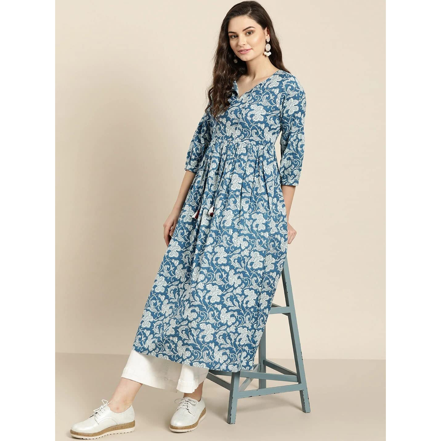 ANNI DESIGNER Women's Cotton Blend Anarkali Kurta (Fulkali Blue_M_Blue_Medium)