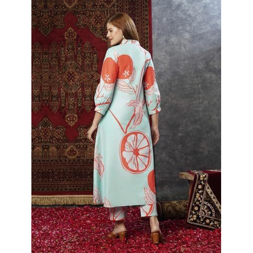 ANNI DESIGNER Women's Cotton Blend Anarkali Printed Kurta with Pant (Santra Orange-JL_XXL_Orange_XX-Large)