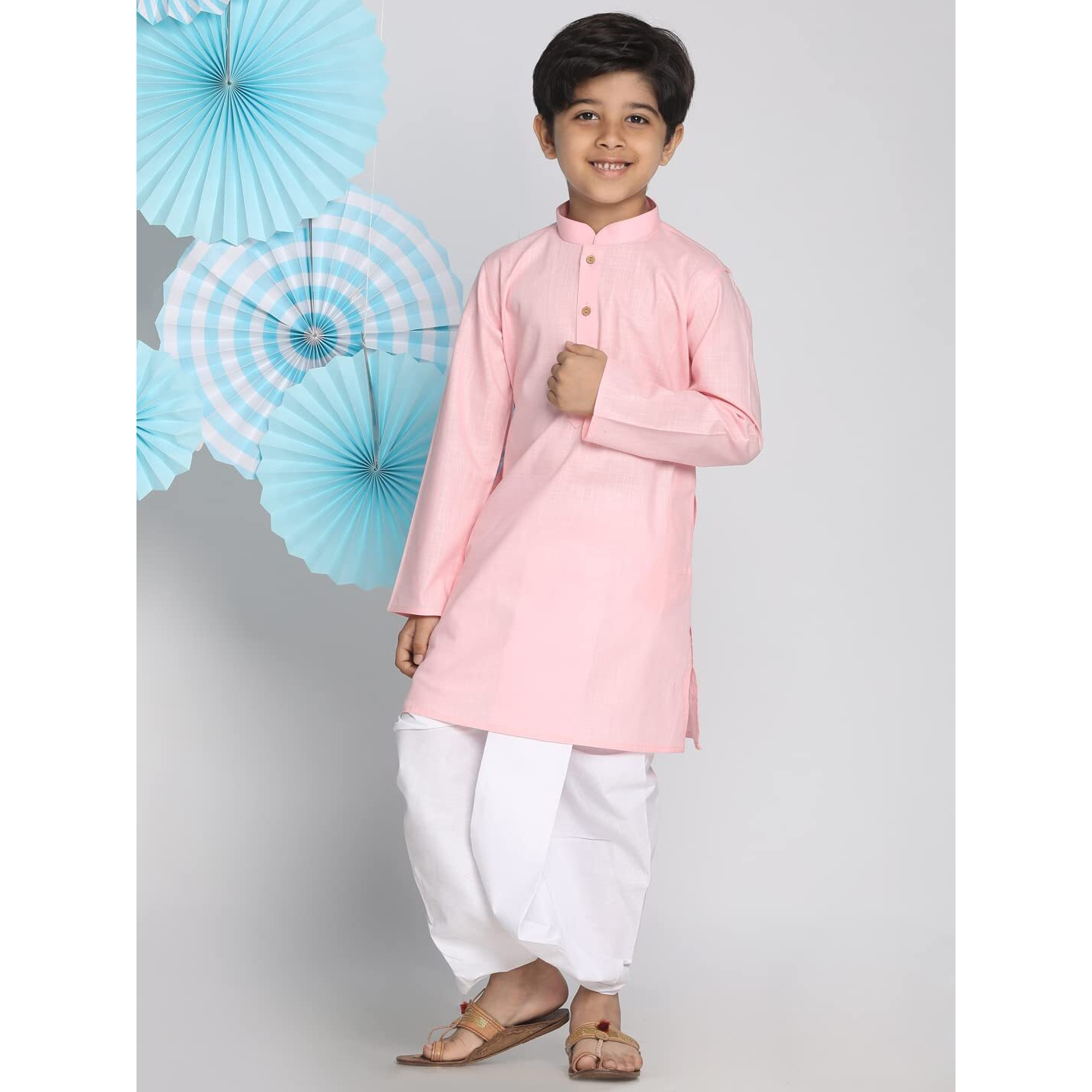 VASTRAMAY Boys' Pink Kurta and Dhoti Set (VASBK007PNnBDT015WH_Age-2-3 Years_Pink)