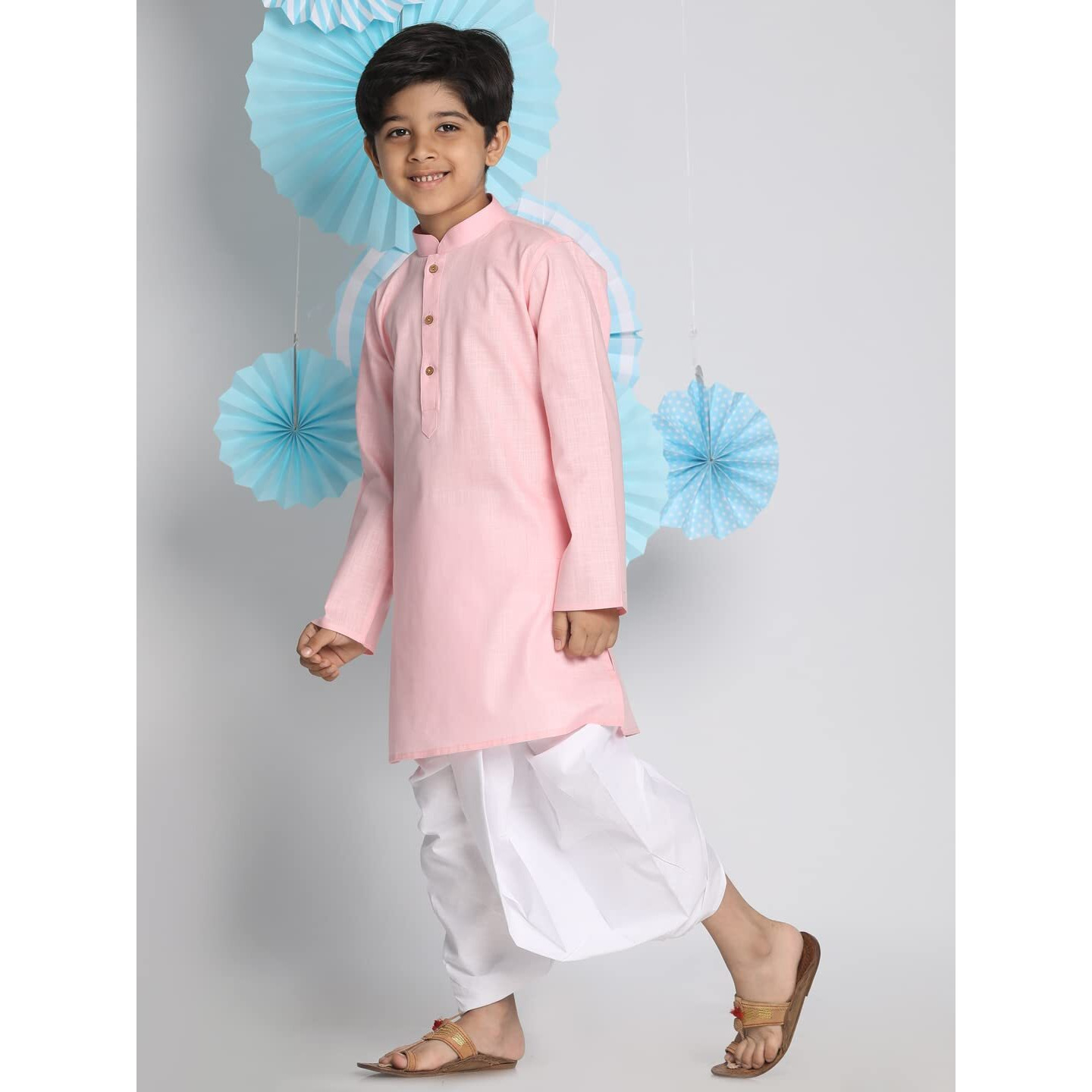 VASTRAMAY Boys' Pink Kurta and Dhoti Set (VASBK007PNnBDT015WH_Age-2-3 Years_Pink)