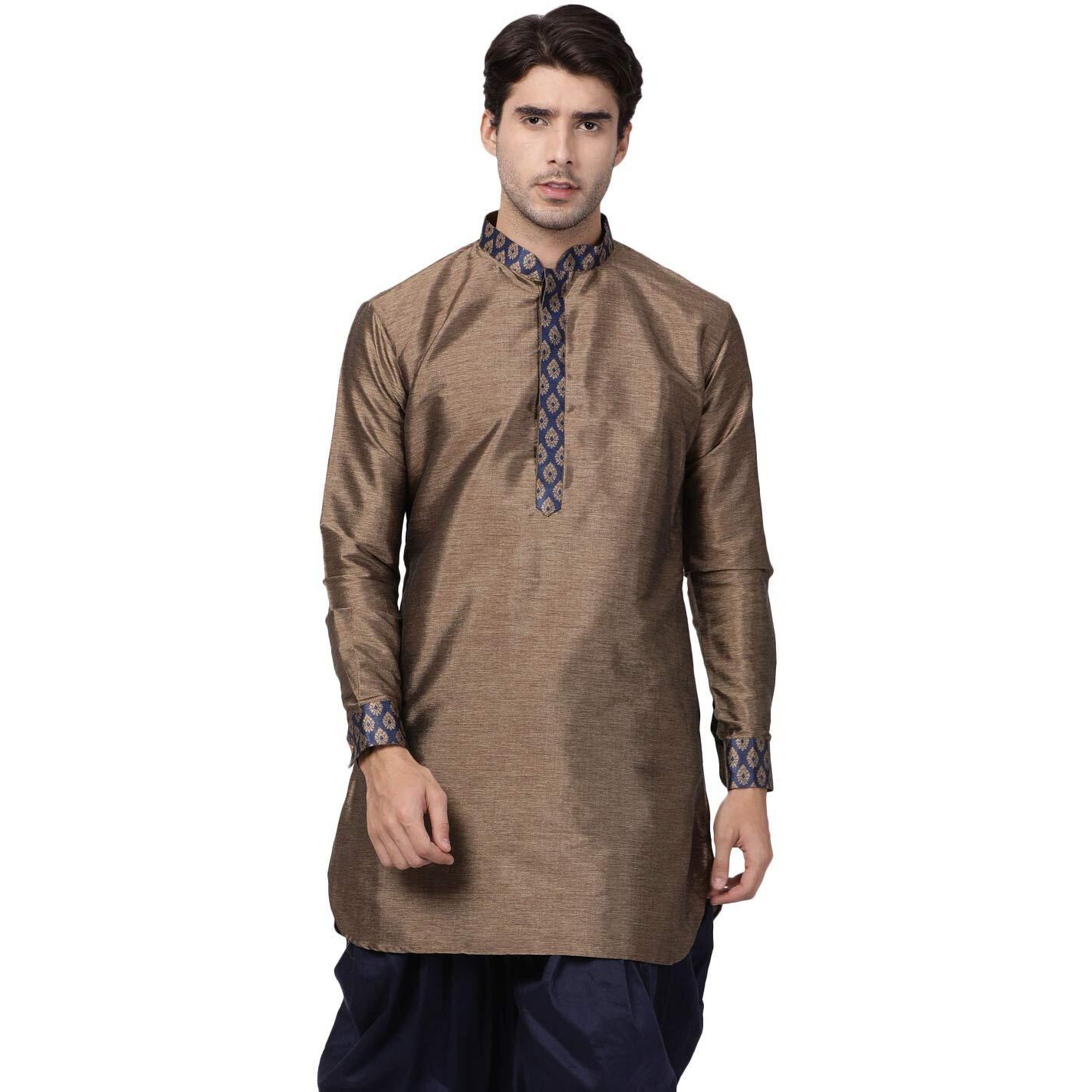 VASTRAMAY Men's Navy Blue Cotton Silk Blend Kurta_VASMUK006NB_36