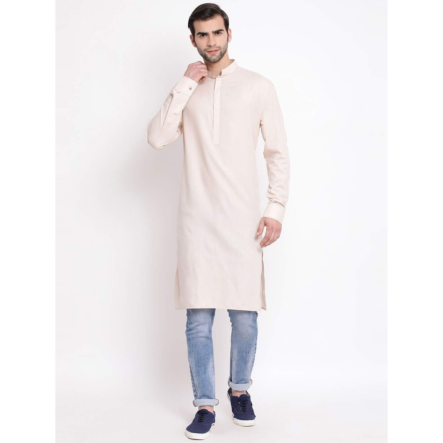 VASTRAMAY Men's Cream Cotton Blend Ethnic Kurta_VASMK096CR_38