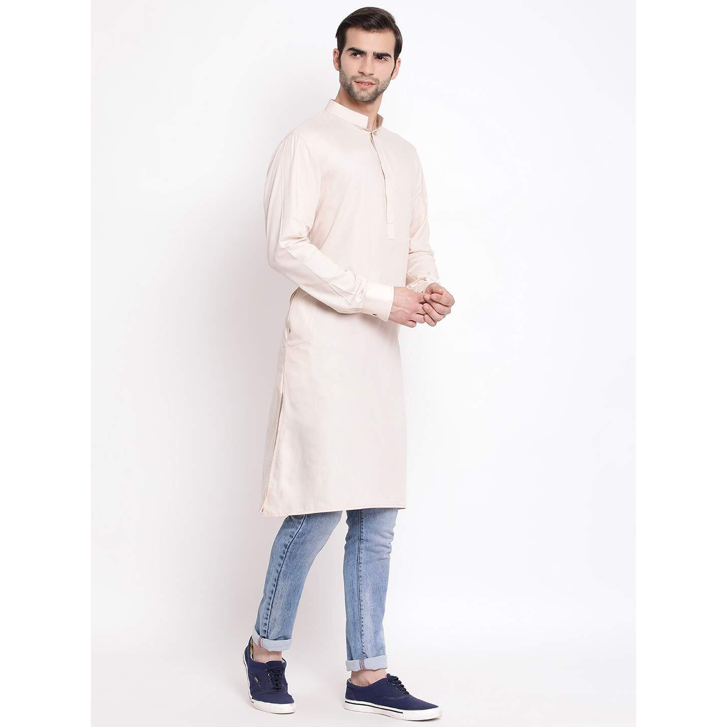 VASTRAMAY Men's Cream Cotton Blend Ethnic Kurta_VASMK096CR_38