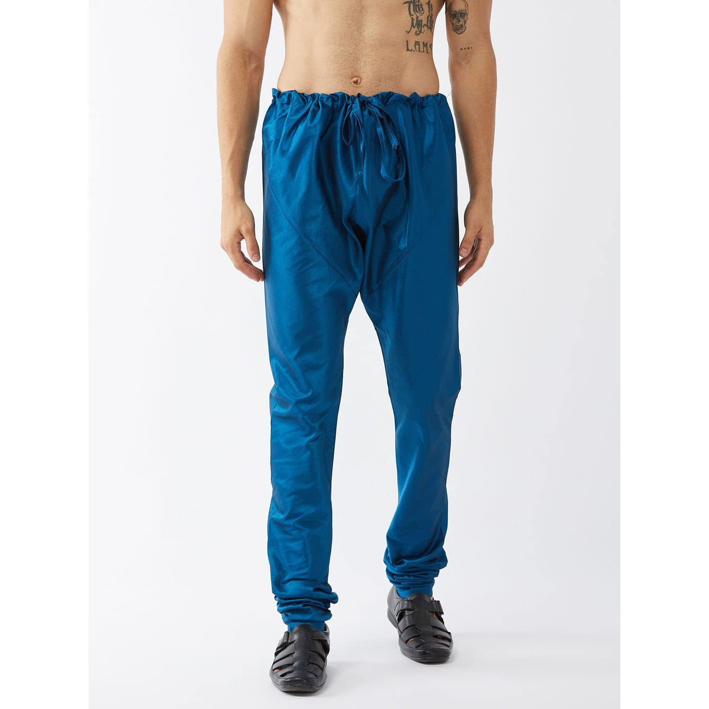 VASTRAMAY Men's Turquoise Silk Blend Pyjama-VASMPTQ_42