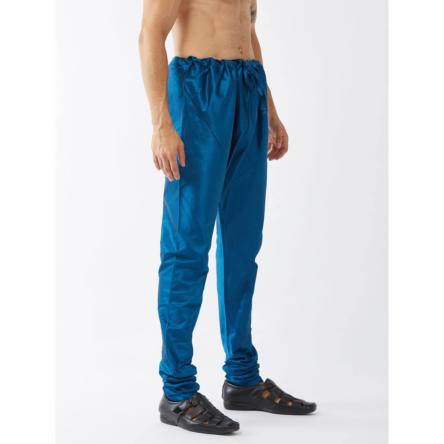 VASTRAMAY Men's Turquoise Silk Blend Pyjama-VASMPTQ_42