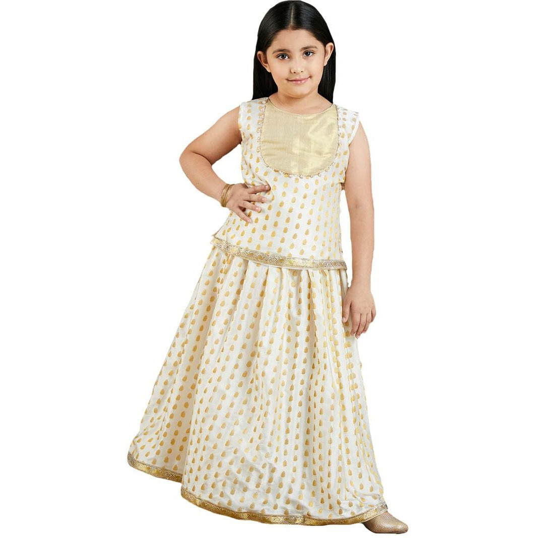VASTRAMAY Girls' Cream And Gold Lehenga_VASGLC030GO_20