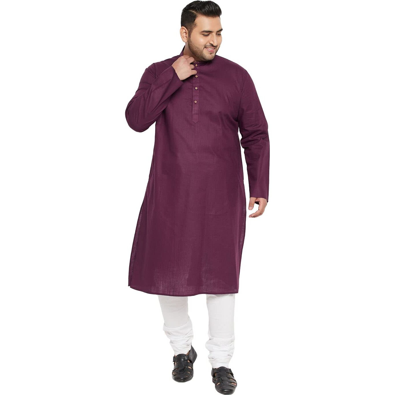 VASTRAMAY Plus Men's Purple And White Cotton Blend Kurta Pyjama Set_VPLUSMK007PUnPCWH_50