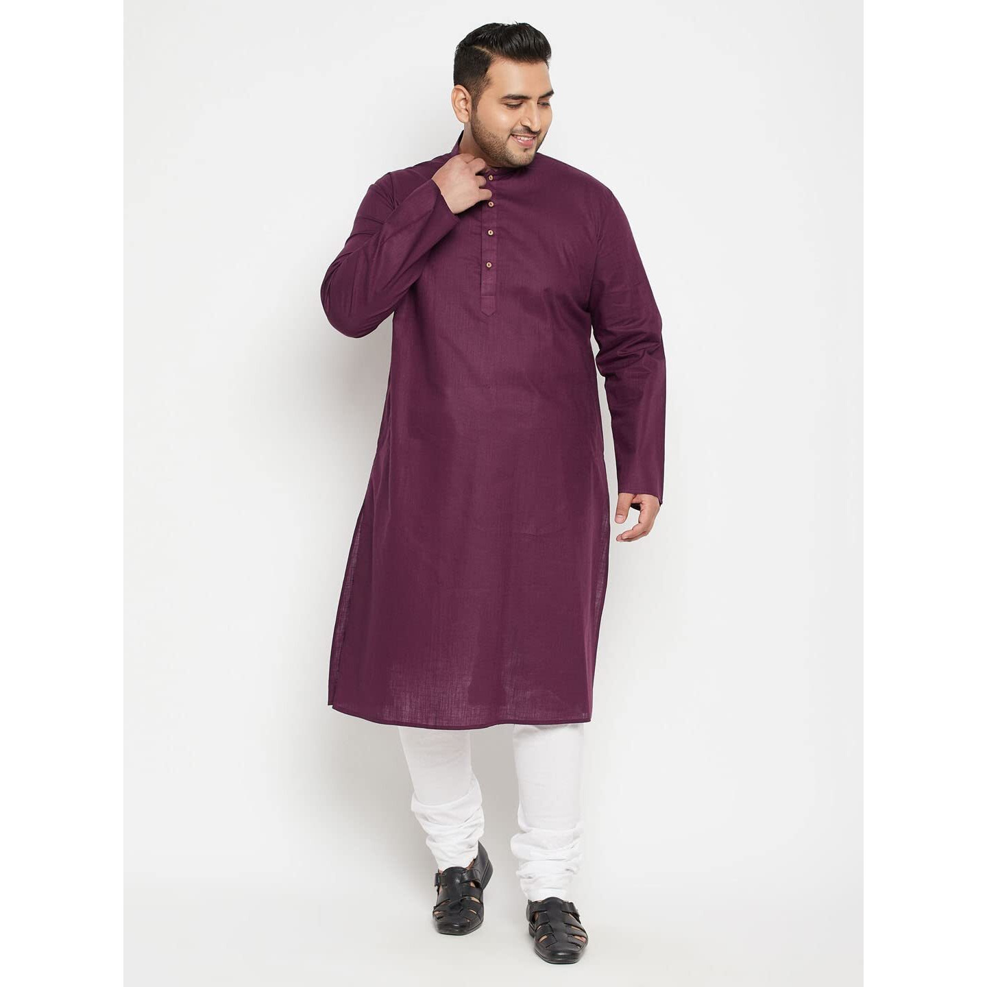 VASTRAMAY Plus Men's Purple And White Cotton Blend Kurta Pyjama Set_VPLUSMK007PUnPCWH_50