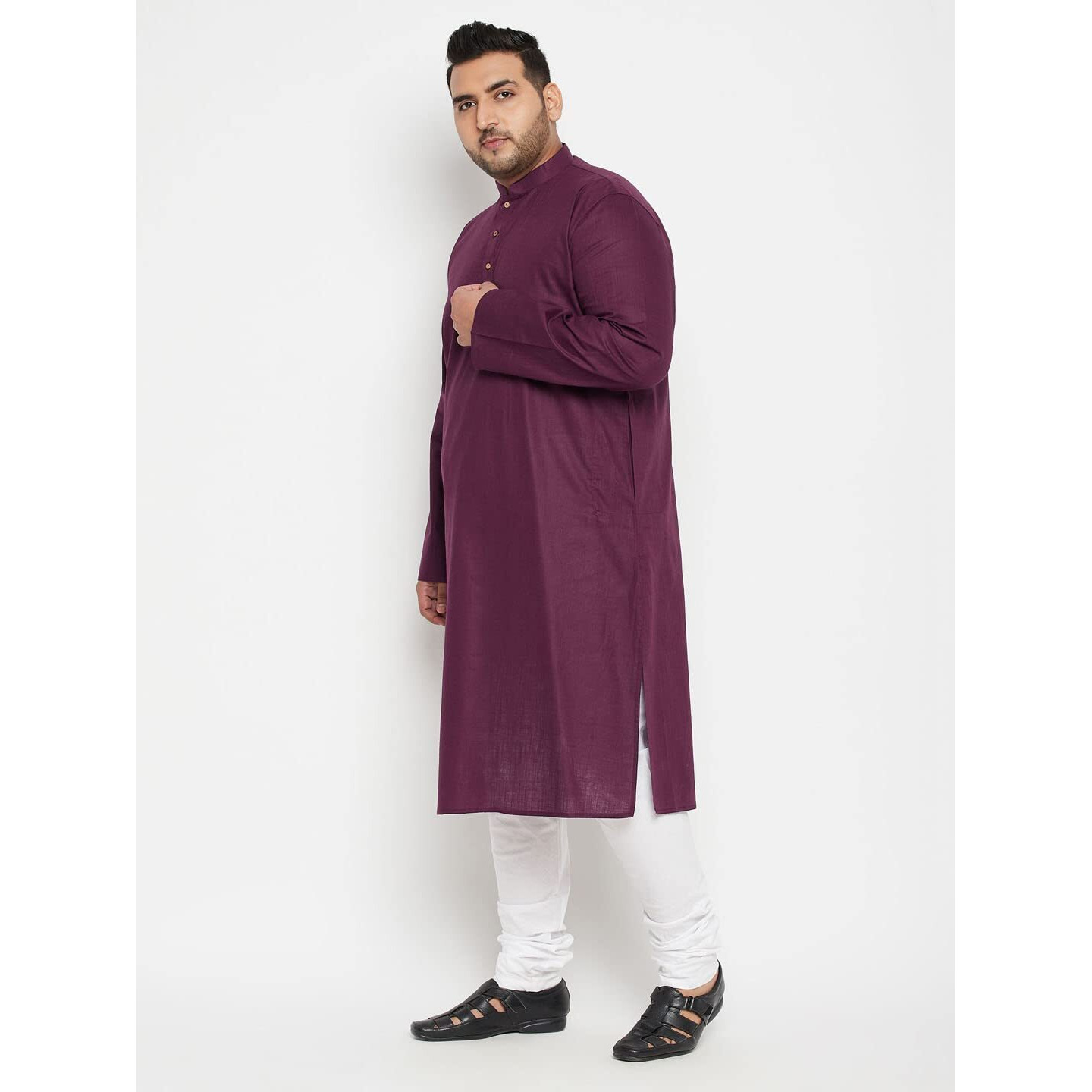 VASTRAMAY Plus Men's Purple And White Cotton Blend Kurta Pyjama Set_VPLUSMK007PUnPCWH_50