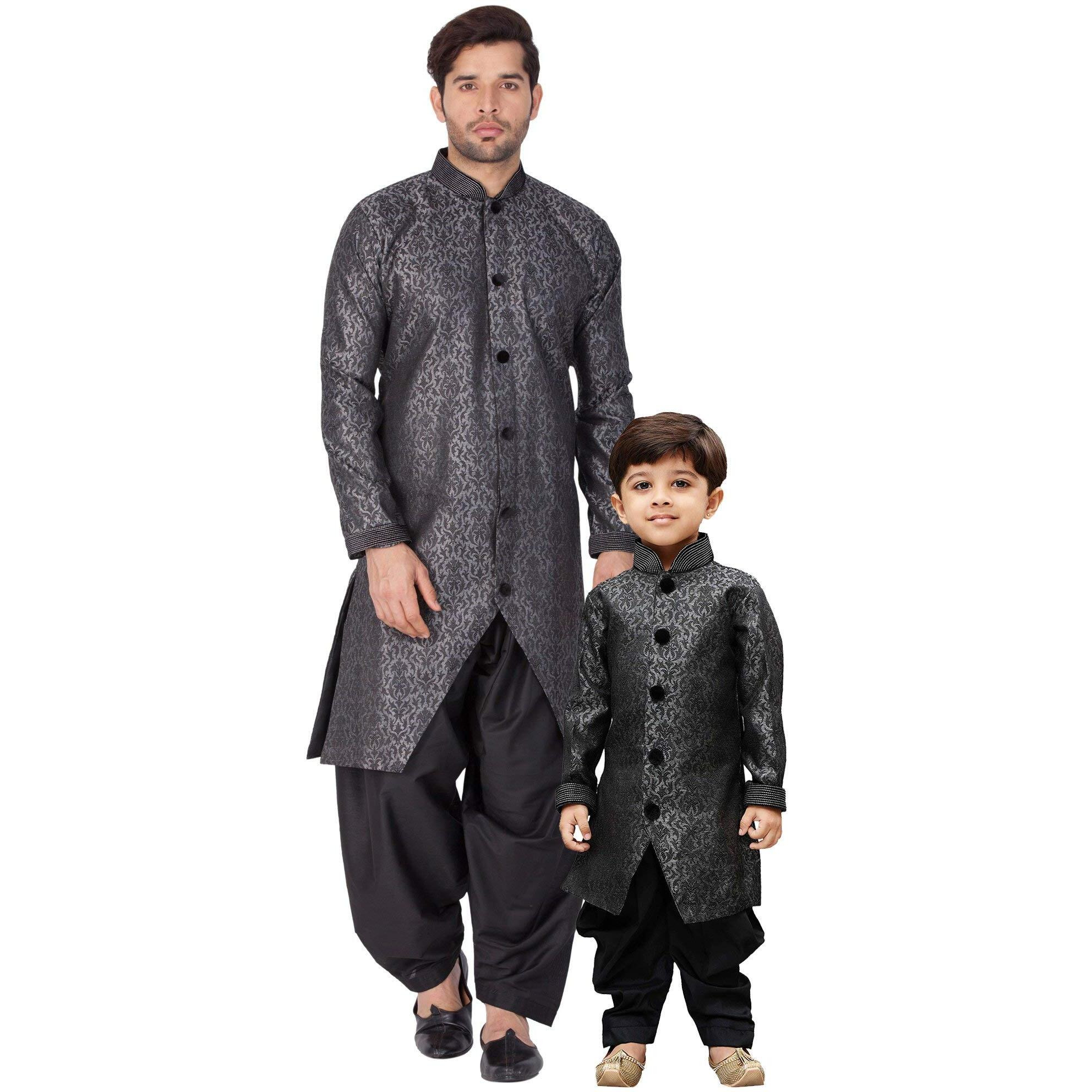 VASTRAMAY Baap Beta Grey Sherwani Suit(36/18)
