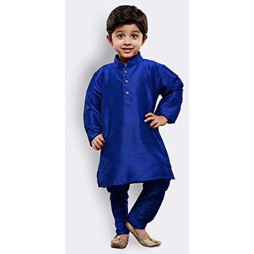 VASTRAMAY Boys' Blue Silk Blend Kurta Pyjama Set with Cap-VASBKBU001nPBUnC_34L