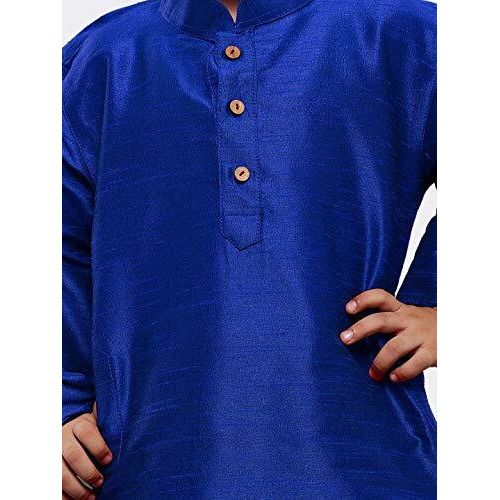 VASTRAMAY Boys' Blue Silk Blend Kurta Pyjama Set with Cap-VASBKBU001nPBUnC_34L