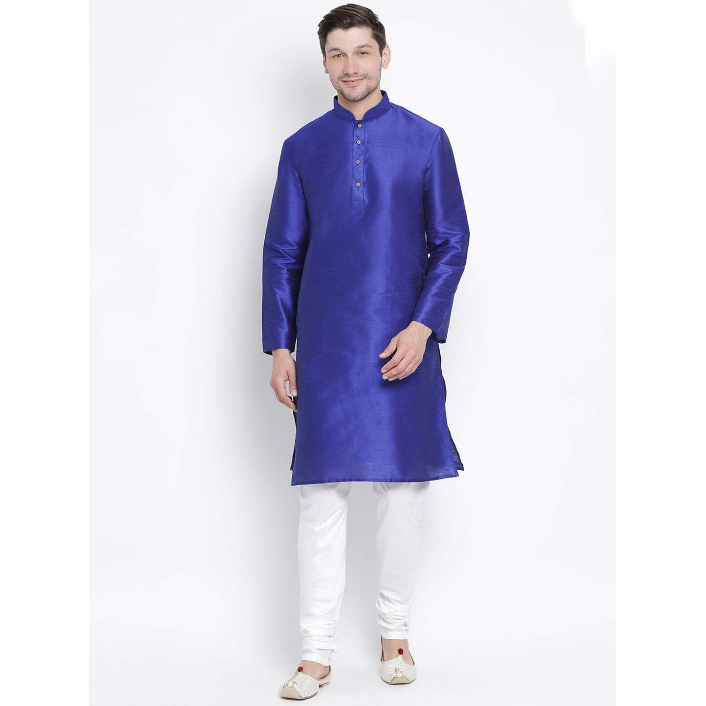 VASTRAMAY Men's Royal Blue Cotton Silk Blend Kurta and Pyjama Set_VASMKBU001nPDWH_46