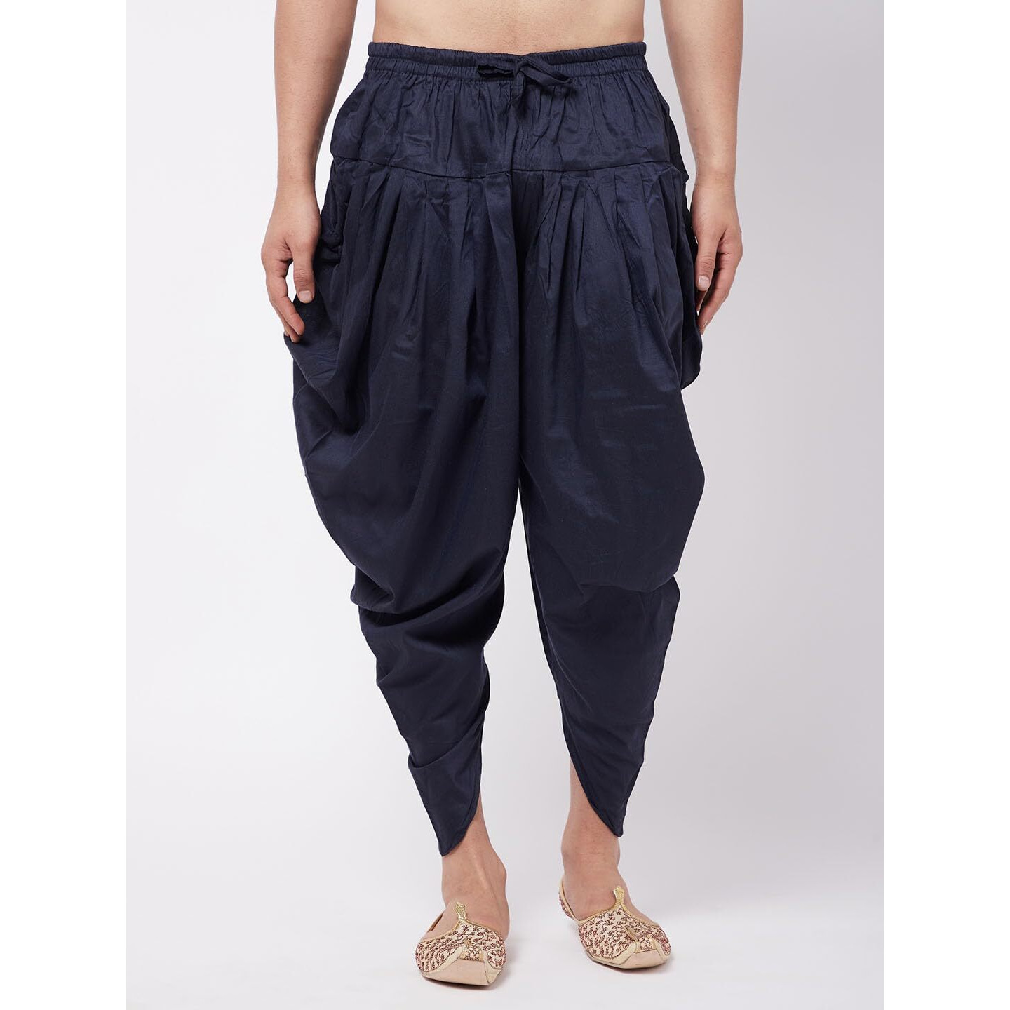 VASTRAMAY Men's Navy Blue Cowl Dhoti - Comfort, Classic Design for Festivals & Ceremonies | Solid Cowl Pattern Patiala Dhoti Pant| Ethnic Indian Wear for Men