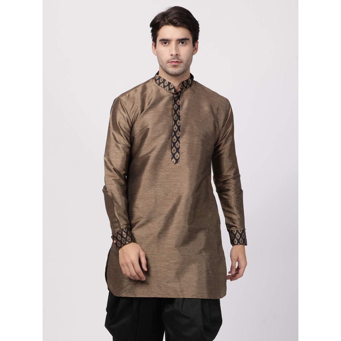 VASTRAMAY Men's Black Cotton Silk Blend Kurta_VASMUK006BL_38