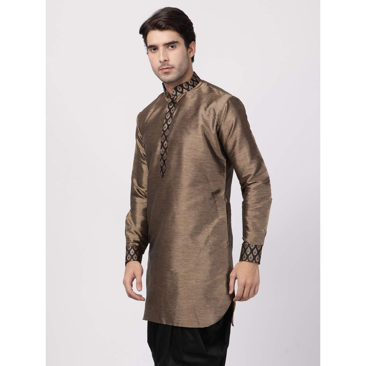 VASTRAMAY Men's Black Cotton Silk Blend Kurta_VASMUK006BL_38