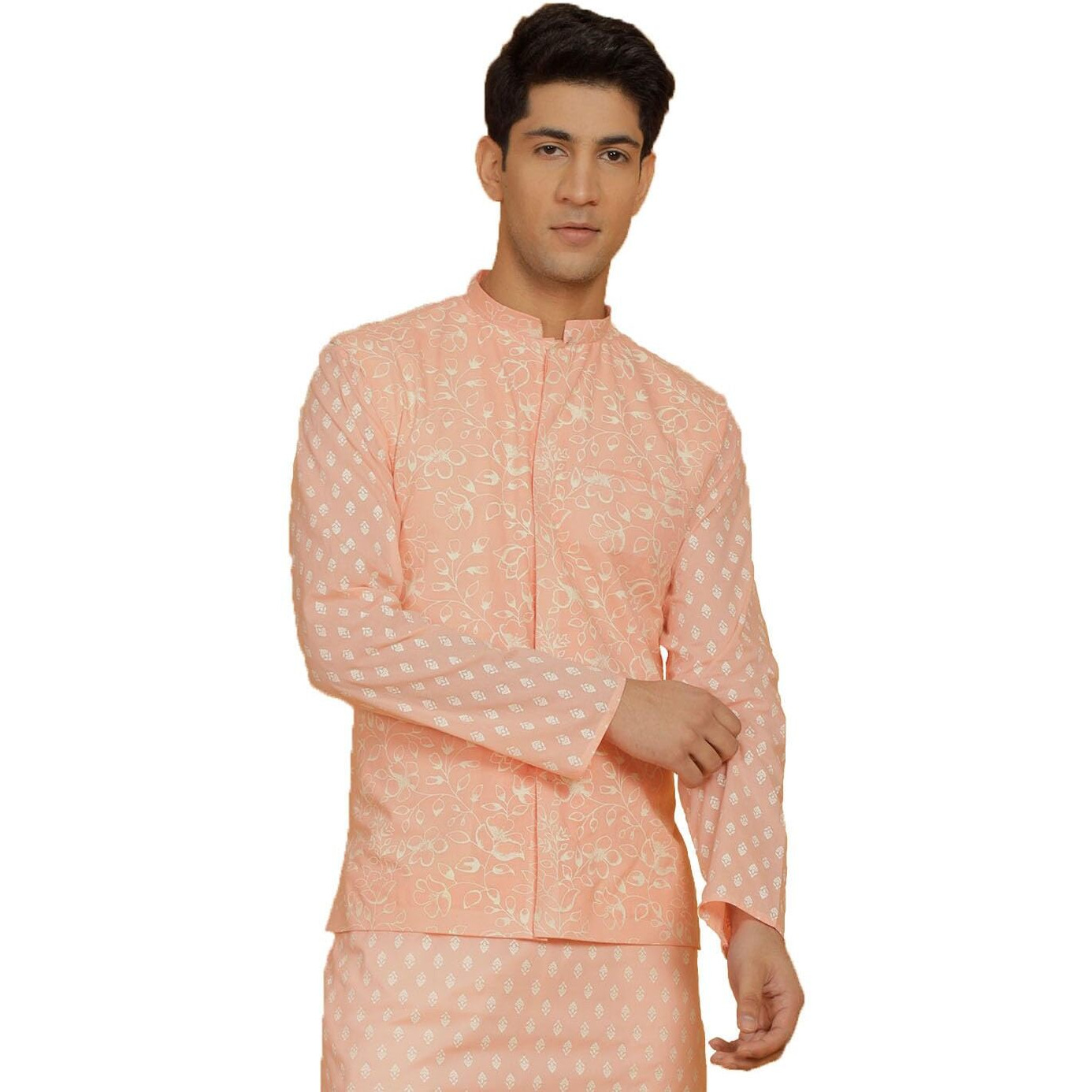 VASTRAMAY Men's Cotton Nehru Jacket I Allover Printed Jacket Regular Nehru Jacket I Fastive Party Wedding Neharu Jackets_VSHVMJ399PH_40