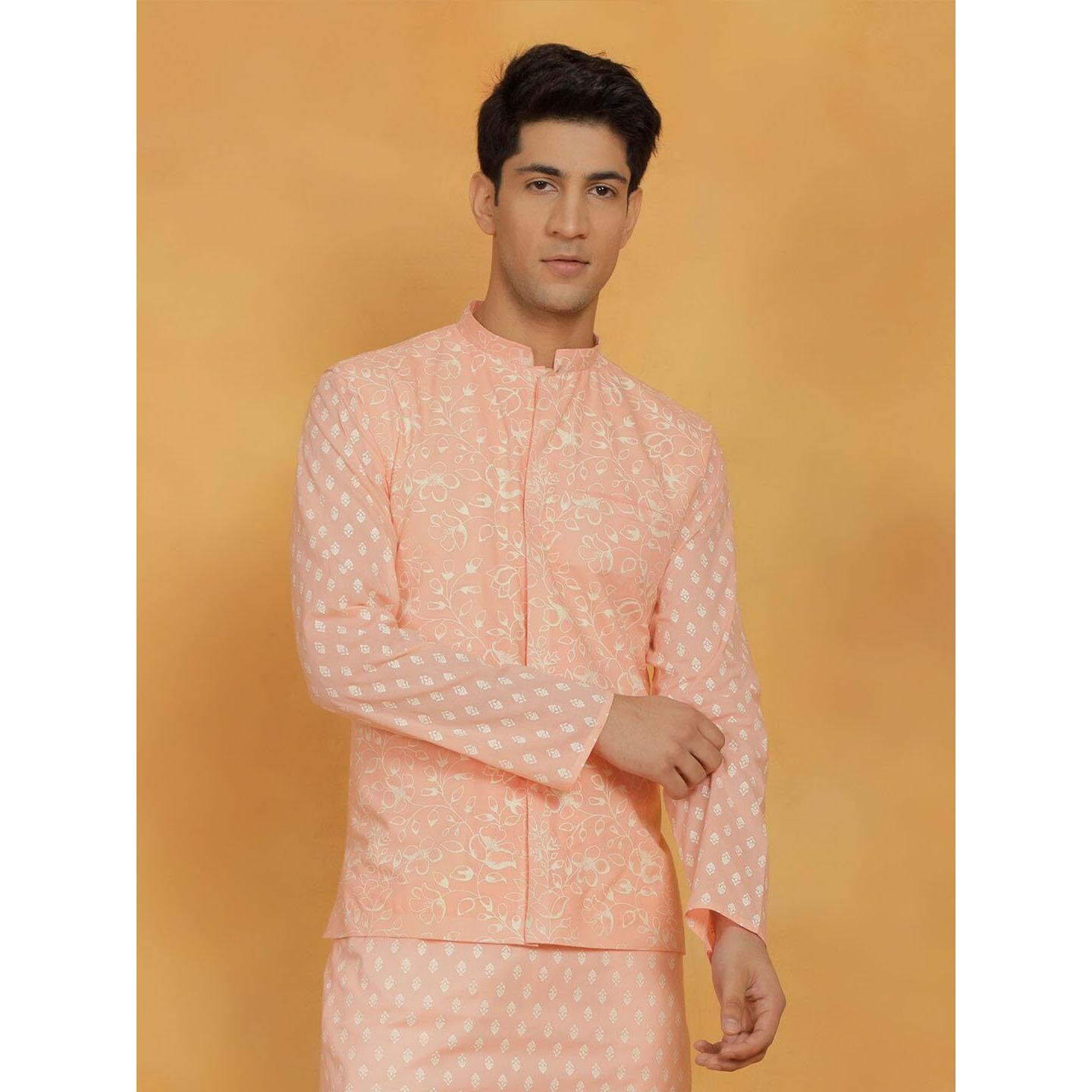 VASTRAMAY Men's Cotton Nehru Jacket I Allover Printed Jacket Regular Nehru Jacket I Fastive Party Wedding Neharu Jackets_VSHVMJ399PH_40
