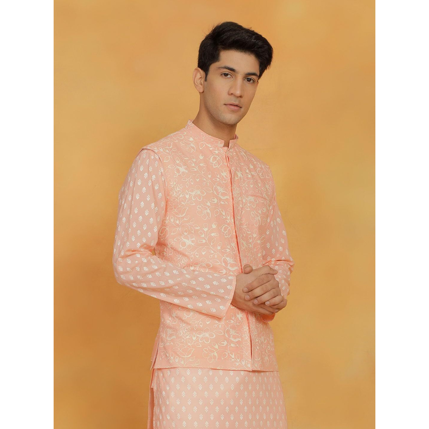 VASTRAMAY Men's Cotton Nehru Jacket I Allover Printed Jacket Regular Nehru Jacket I Fastive Party Wedding Neharu Jackets_VSHVMJ399PH_40
