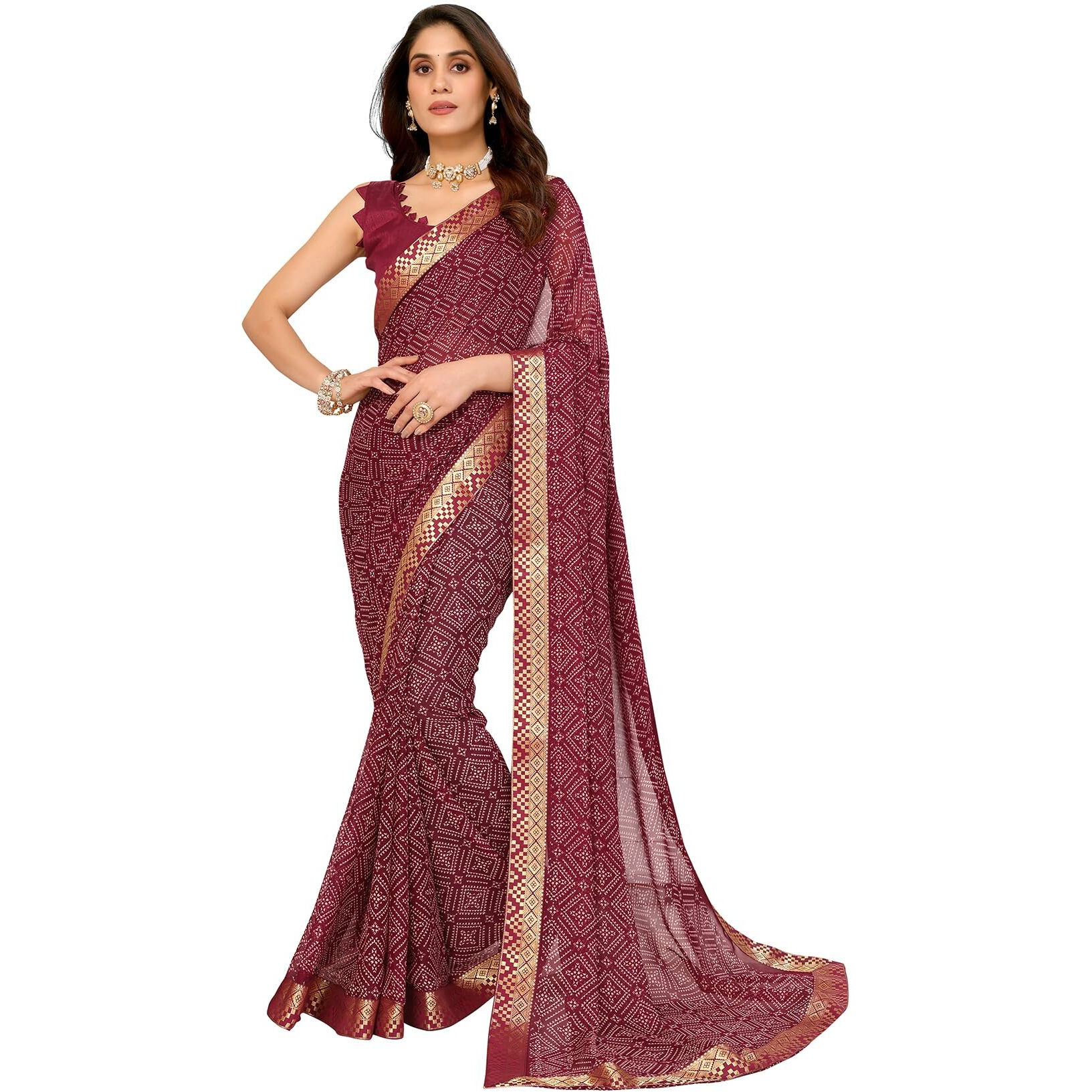 Yashika Women's Woven Latest Georgette Saree with Lace and Blouse Material (AZ-YS-P1-PADMINI-VANSHI-Parent_Maroon)