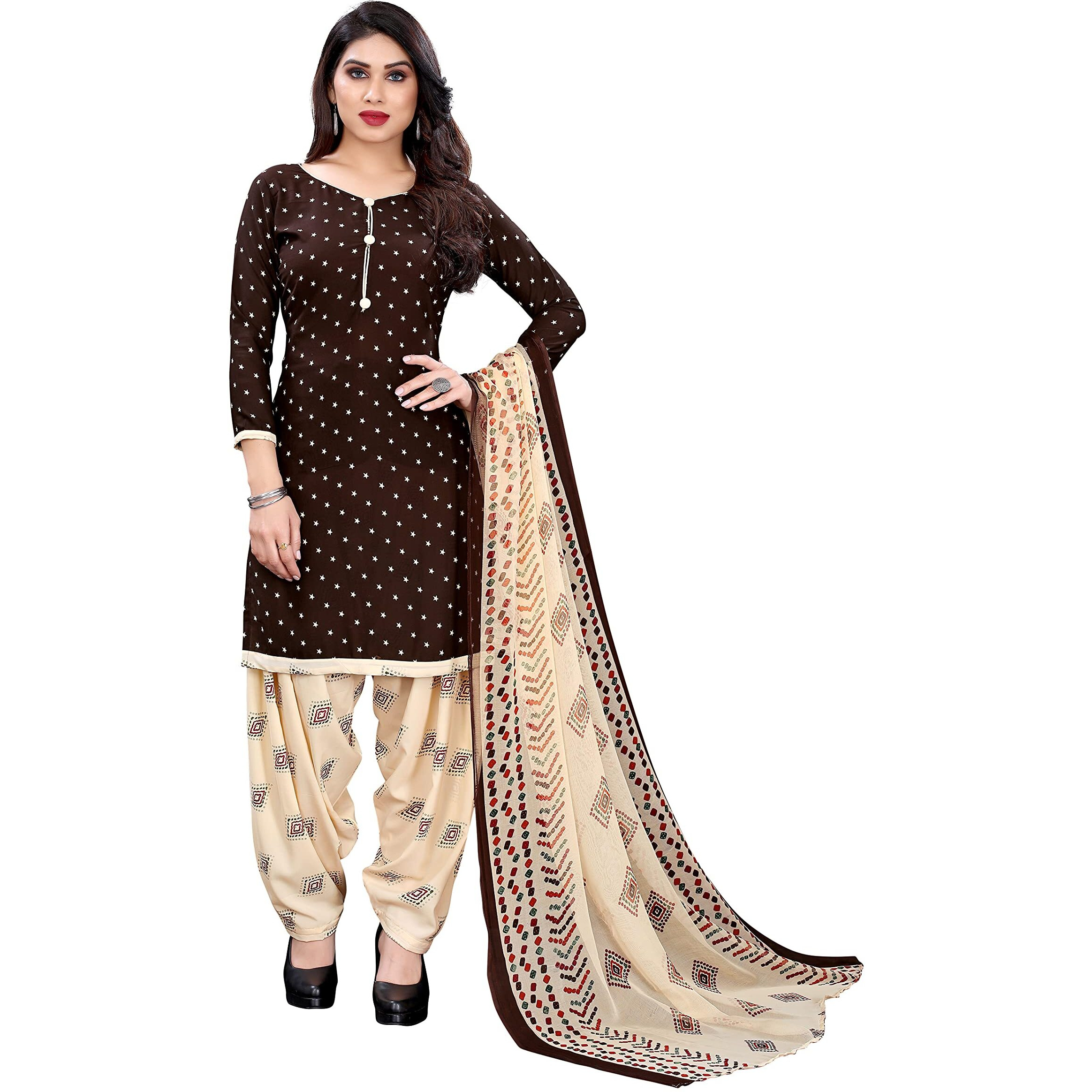 Yashika Women's Crepe Dress Material (HEZAL Coffee_Brown_2XL)