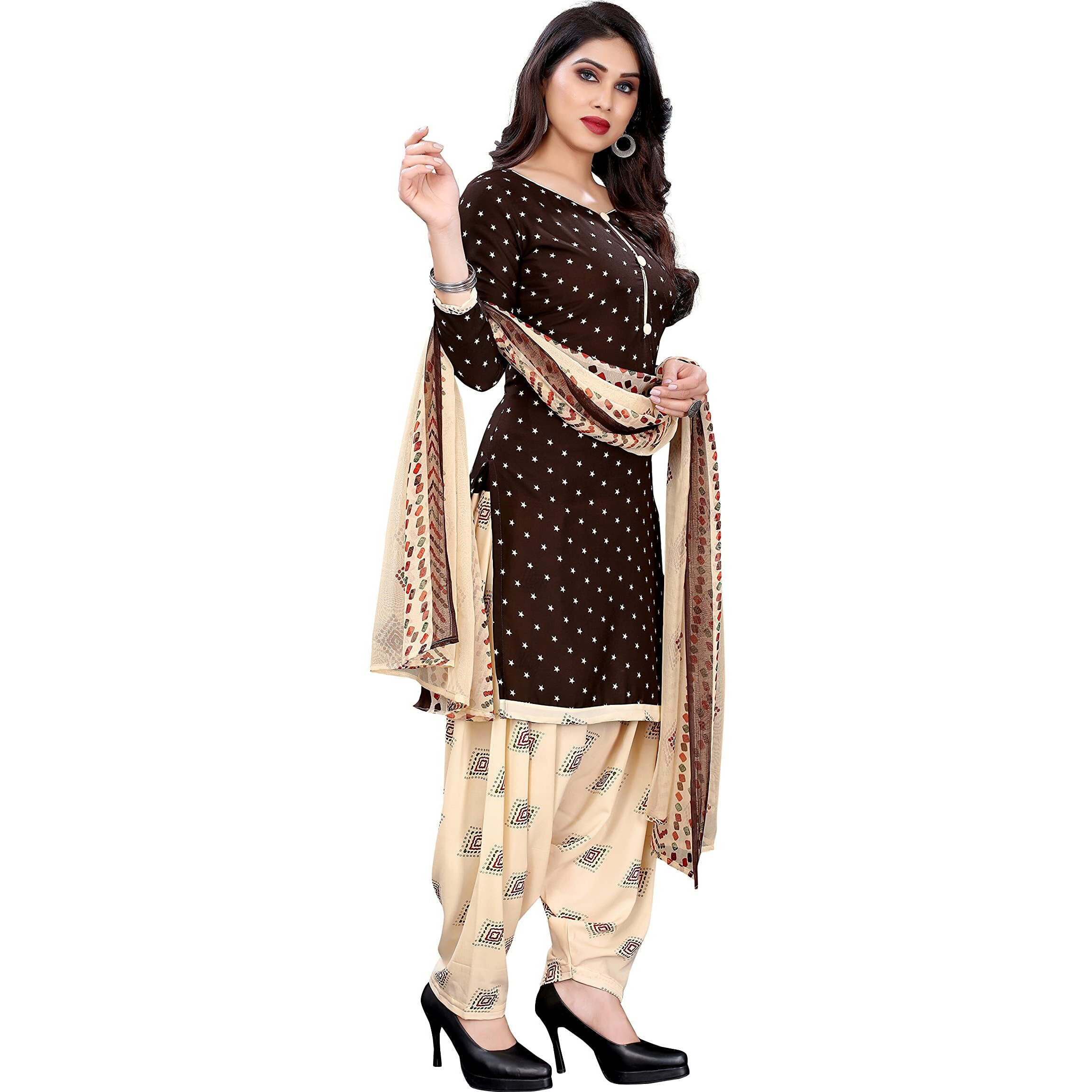 Yashika Women's Crepe Dress Material (HEZAL Coffee_Brown_2XL)