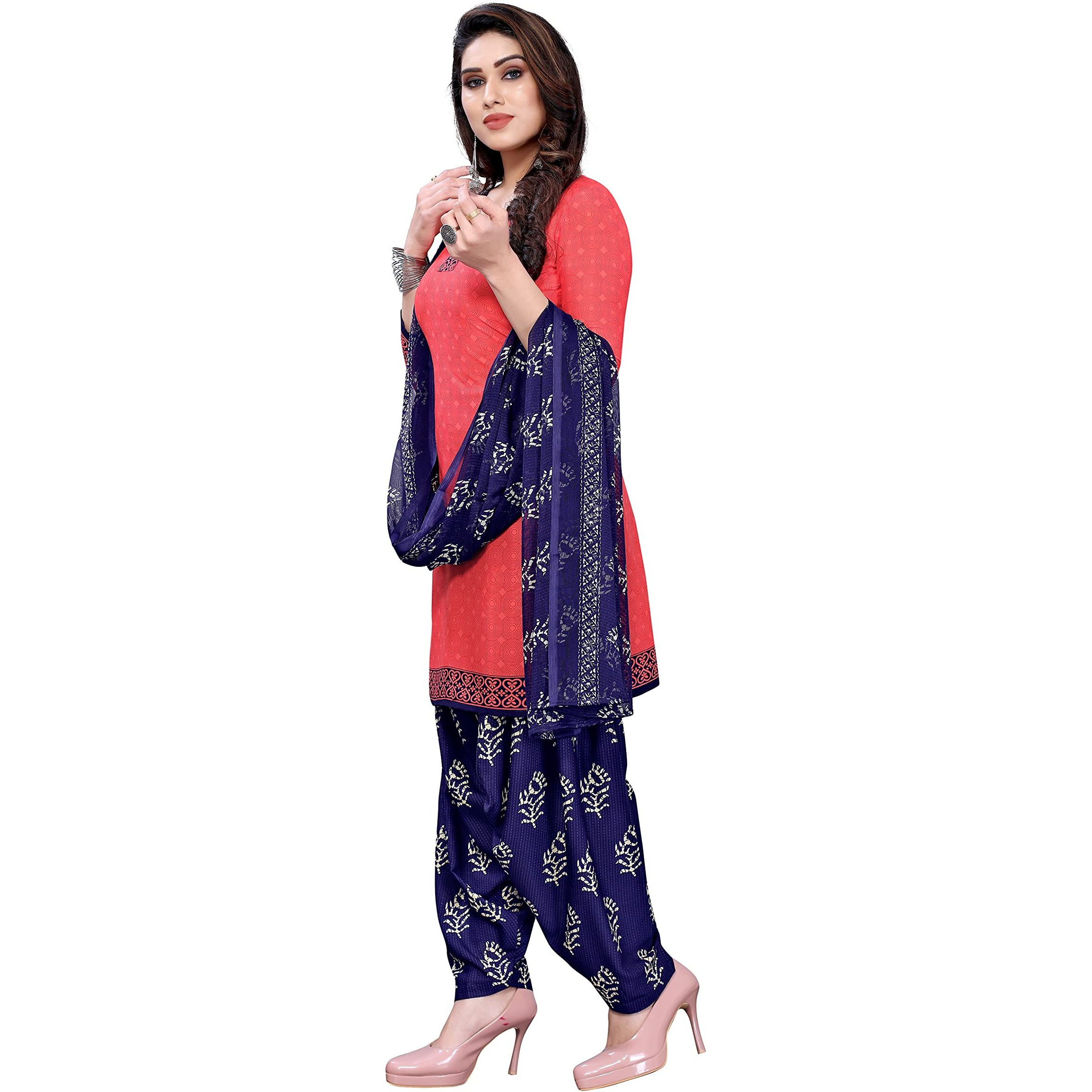 Yashika Women's Crepe Dress Material (AARZU Pink_Dark 2XL)