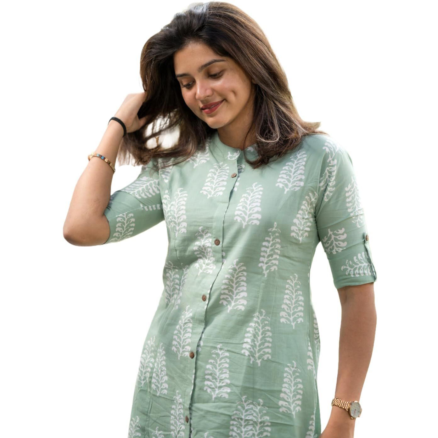 ANNI DESIGNER Women's Rayon Viscose A-Line Printed Kurta with Pant (KOPEK Green_L_Green_Large)