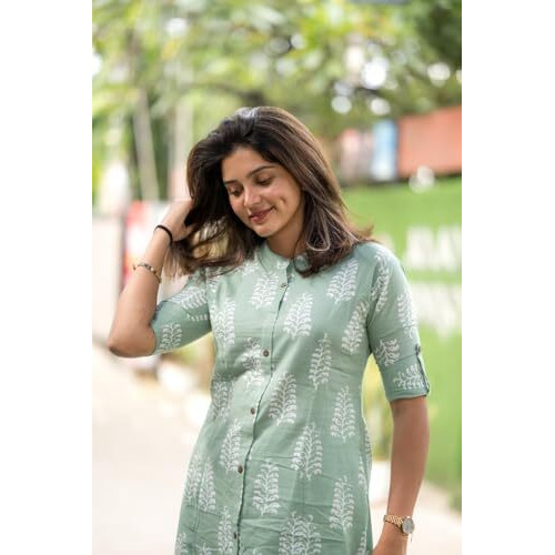 ANNI DESIGNER Women's Rayon Viscose A-Line Printed Kurta with Pant (KOPEK Green_L_Green_Large)