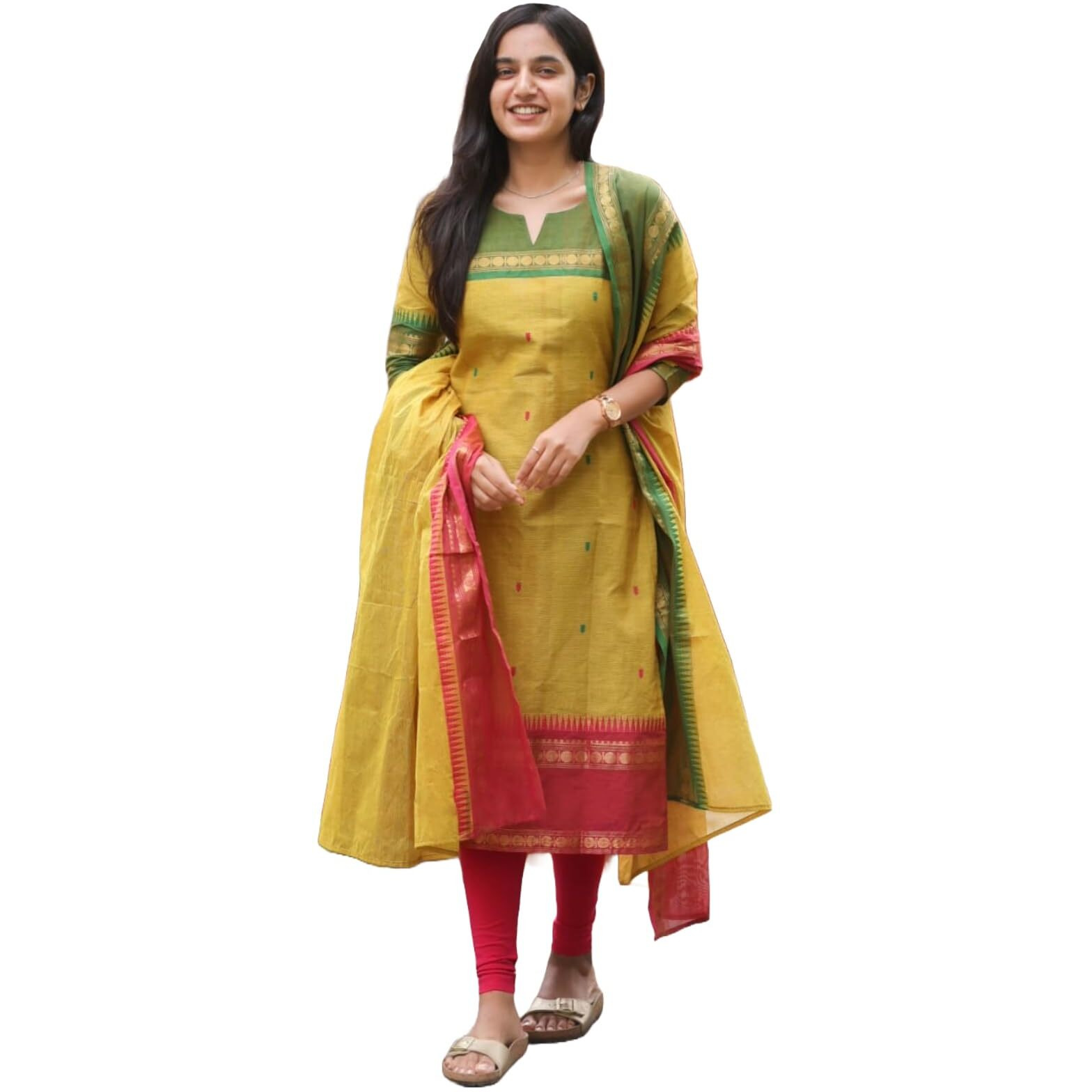 ANNI DESIGNER Women's Rayon Viscose Straight Printed Kurta with Dupatta (Kozikod Yellow_M_Yellow_Medium)
