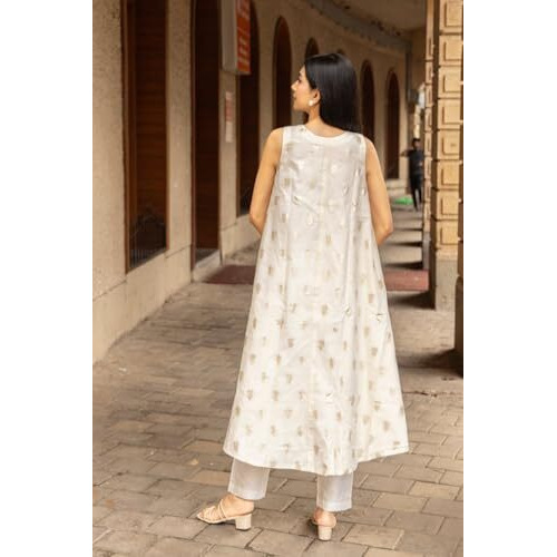 ANNI DESIGNER Women's Rayon Viscose A-Line Printed Kurta with Pant (Balari Cream_M_Cream_Medium)