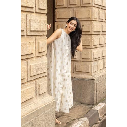 ANNI DESIGNER Women's Rayon Viscose A-Line Printed Kurta with Pant (Balari Cream_M_Cream_Medium)