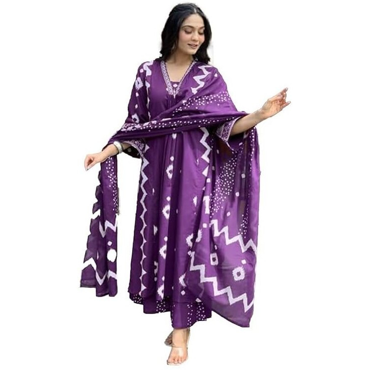 KLOSIA Viscose Women Printed A-Line Kurta Pant with Dupatta (in, Alpha, M, Jamni)